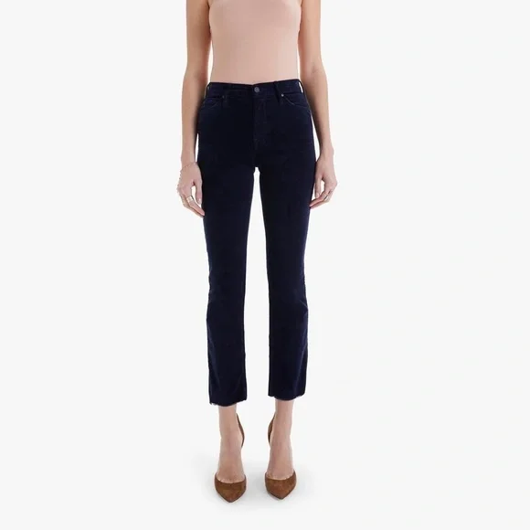 MOTHER Mid Rise Dazzler Corduroy Ankle Fray Night Sky Dark Navy Blue Pants 24 - Picture 3 of 16